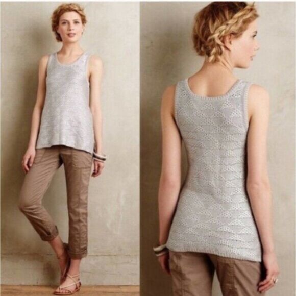 🔴 3/$18 Anthropologie Moth Silver Foiled Sana Tank Top - Picture 1 of 5